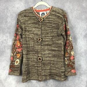 Storybook Knits Sweater Cardigan Womens Small Button Front Jeweled Beaded Floral